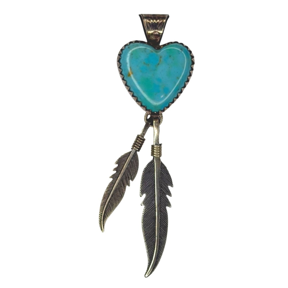 Q.T. Pendant Sterling Silver Turquoise Heart Blue Feather Southwestern Charm